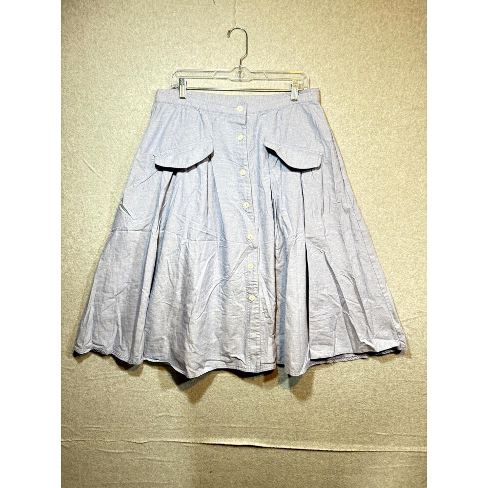 Liz Claiborne A-Line Skirt Women's 16 Petite Blue Cotton‎ Pockets Button Front
